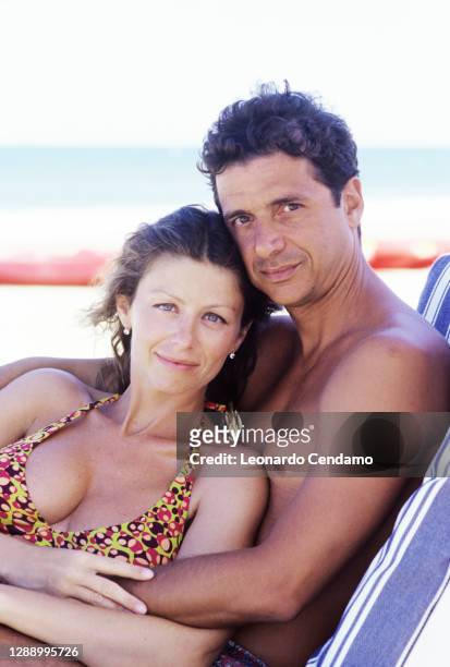 Italian actress Amanda Sandrelli and Peruvian actor Blas Roca-Rey, Vieste, Italy, 8th August 2003.