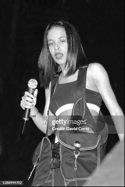 American singer, Aaliyah performing at the Apollo Theater, Harlem, New York City, 4th November 1995.