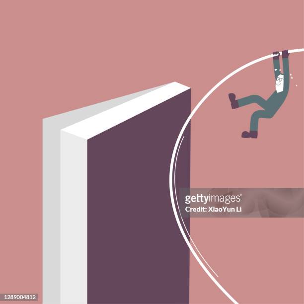 ilustraç�ões, clipart, desenhos animados e ícones de um homem cruza o livro usar salto com vara. - salto de altura