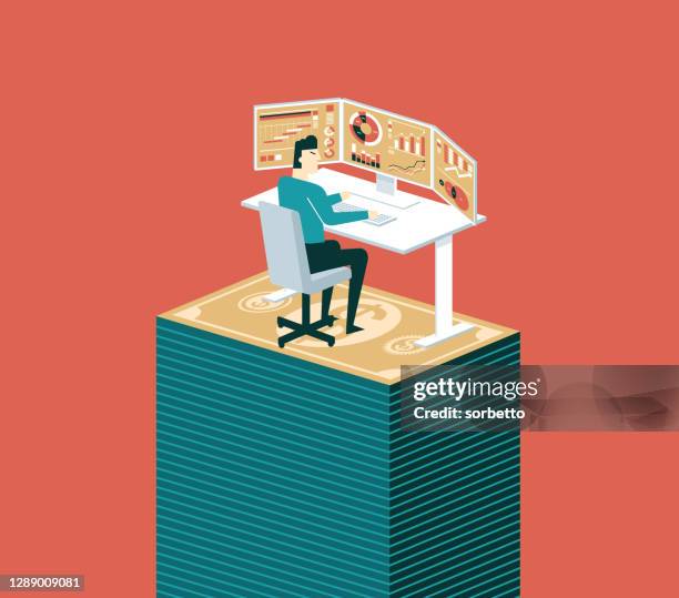 development - businessman - data on computer screen stock illustrations