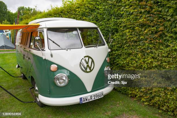 volkswagen type 2 (t1) transporter  kombi or microbus campervan - vw bus stock pictures, royalty-free photos & images