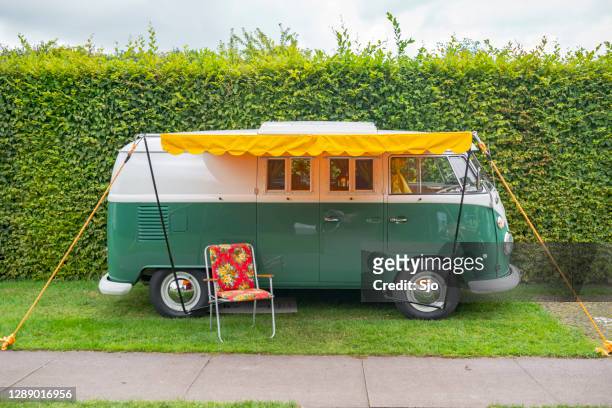 volkswagen type 2 (t1) transporter  kombi or microbus campervan - camping bus stock pictures, royalty-free photos & images
