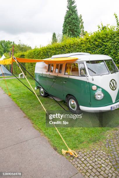 volkswagen type 2 (t1) transporter  kombi or microbus campervan - vw bus stock pictures, royalty-free photos & images