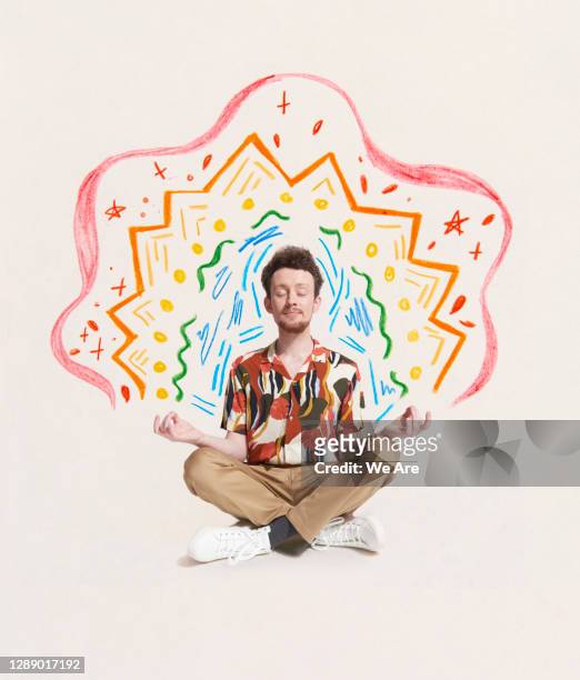 man meditating with drawing - illustration technique stock pictures, royalty-free photos & images