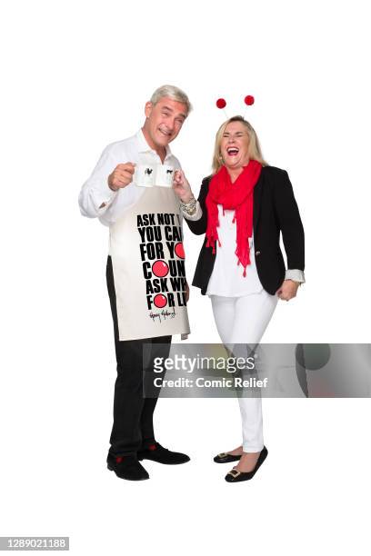Steph and Dominic Parker, takes part in Red Nose Day 2015, on 24 September, 2014. In the studio, in London.