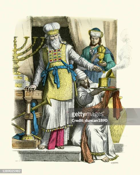 jewish high priest and levite, fashions of ancient israel - priest rabbi stock illustrations