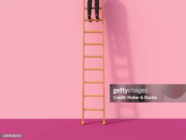 shoes and legs of figure on ladder - alles hinter sich lassen stock-fotos und bilder