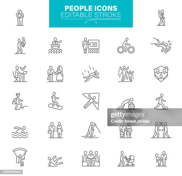 people icons editable stroke - live event child stock illustrations