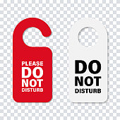 Do no disturb handle door sign. Vector isolated hoter service cardboard sign. Hoted door message. Stock vector.