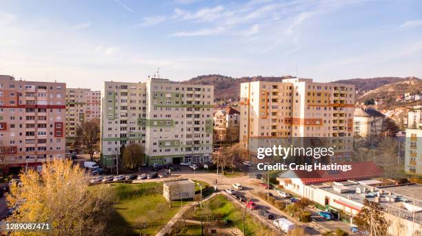 aerial view of budaors a budapest suburb with residential buildings and homes, hungary - budapest street stock pictures, royalty-free photos & images