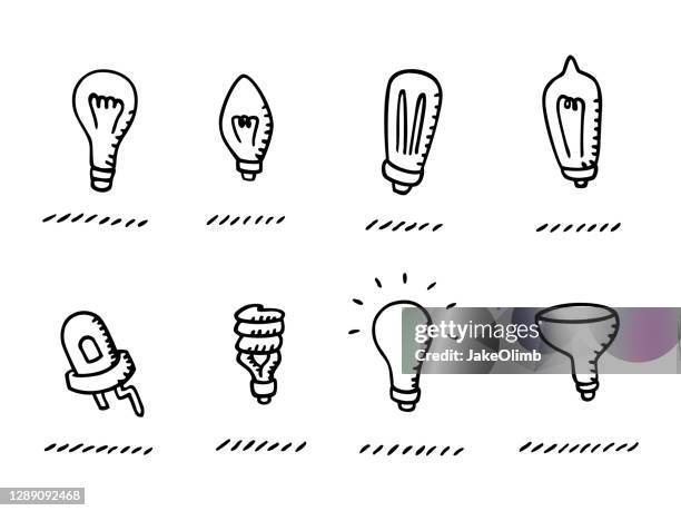 stockillustraties, clipart, cartoons en iconen met gloeilamp doodles 1 - led-lampje