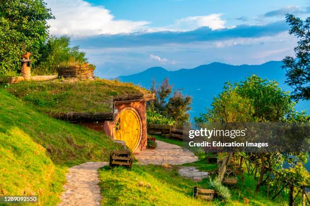 Views of the Hobbitenango attraction near Antigua, Guatemala.