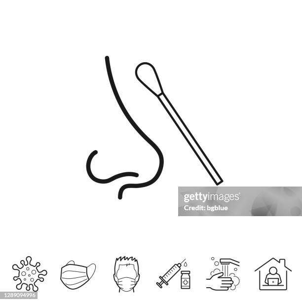 nasal swab test. line icon - editable stroke - cotton bud stock illustrations