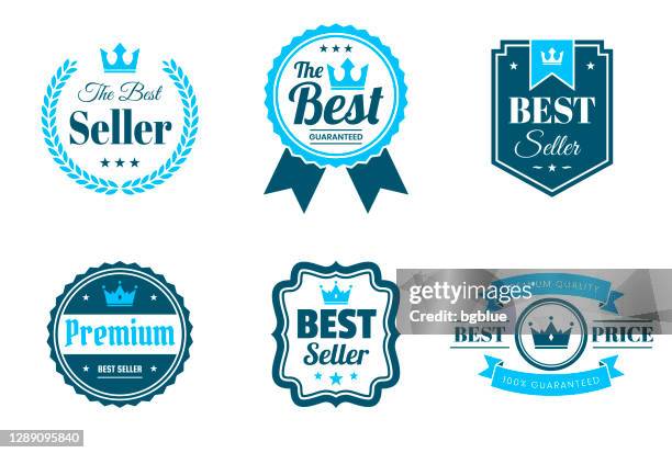 set von "besten" blauen abzeichen und etiketten - design-elemente - medaillen stock-grafiken, -clipart, -cartoons und -symbole