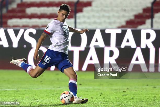 Emiliano Martínez of Nacional takes the fifth penalty in the penalty shootout the during a round of sixteen second leg match of Copa CONMEBOL...
