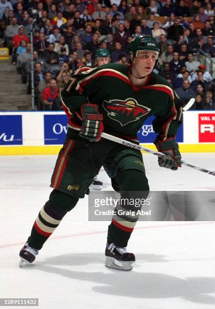 Filip Kuba of the Minnesota Wild skates against the Toronto Maple Leafs during NHL game action on October 25, 2000 at Air Canada Centre in Toronto,...