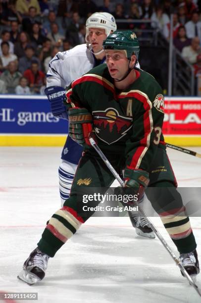Scott Pellerin of the Minnesota Wild skates against the Toronto Maple Leafs during NHL game action on October 25, 2000 at Air Canada Centre in...