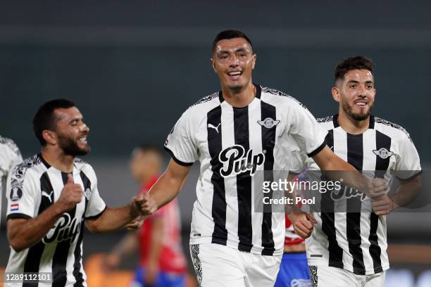 Oscar Cardozo of Libertad celebrates after scoring the first goal of his team during a round of sixteen second leg match of Copa CONMEBOL...