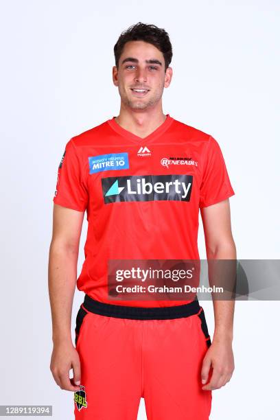 Peter Hatzoglou of the Renegades poses during the 2020/21 Melbourne Renegades Big Bash League headshots session at Junction Oval on December 03, 2020...