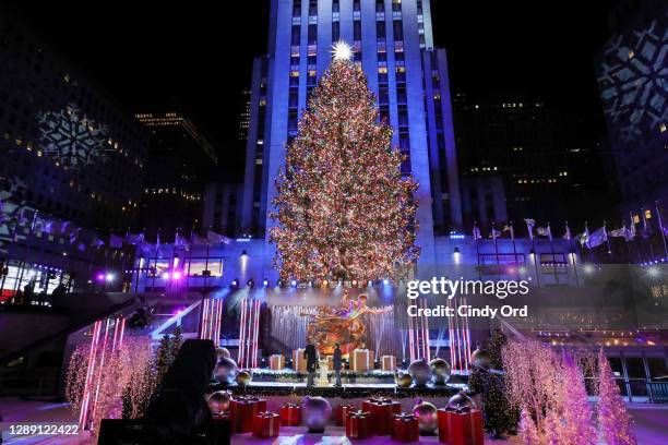 View of the Christmas Tree during the 88th Annual Rockefeller Center Christmas Tree Lighting Ceremony at Rockefeller Center on December 02, 2020 in...