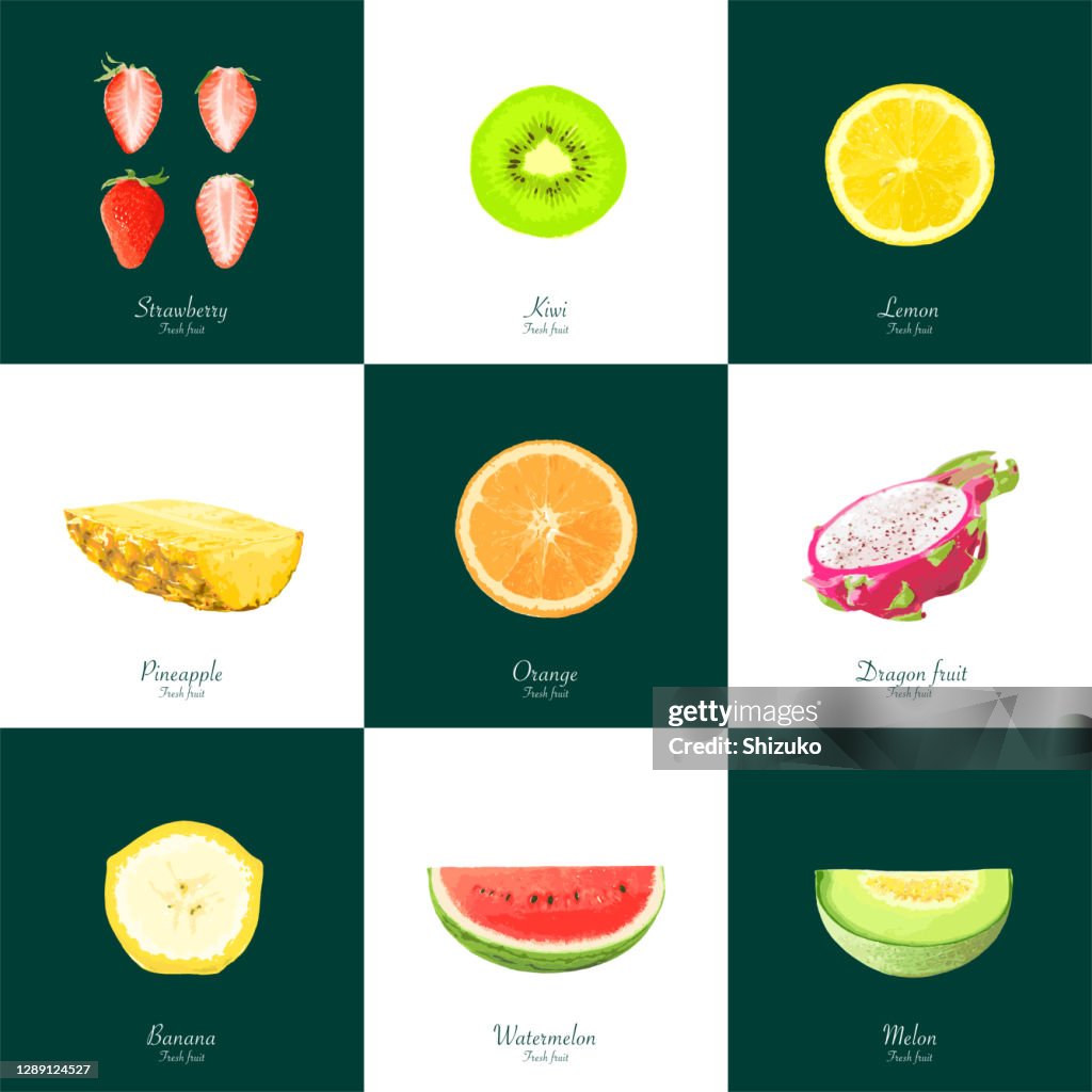 Cut Fruit from background of white and dark green