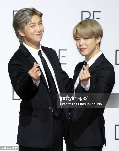 And Jimin of BTS during BTS's New Album 'BE ' Release Press Conference at Dongdaemun Design Plaza on November 20, 2020 in Seoul, South Korea.