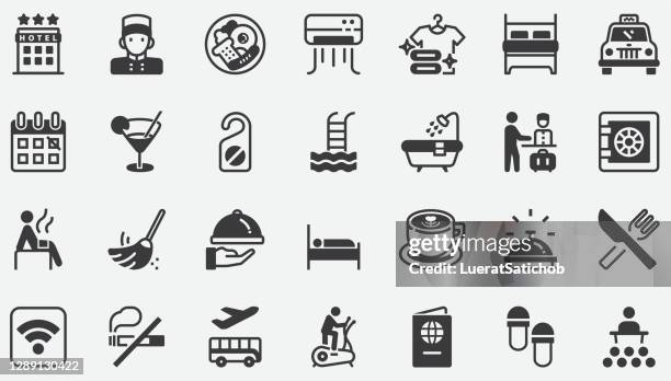 stockillustraties, clipart, cartoons en iconen met pictogrammen voor hotelservicesconcept - hotel reception