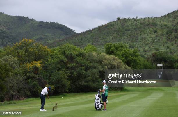 Matthais Schwab of Austria plays his approach shot on the 15th hole during Day One of the South African Open at Gary Player CC on December 03, 2020...