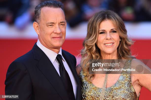 American actor Tom Hanks with his wife Rita Wilson receives the Lifetime Achievement Award during the 2016 Rome Film Fest in the Auditorium Parco...