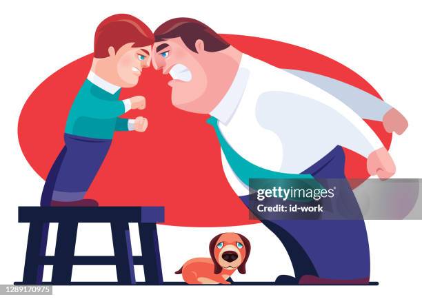 angry boy conflicting with father - parent teacher talking stock illustrations
