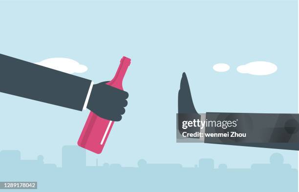 stockillustraties, clipart, cartoons en iconen met alcoholmisbruik - denial