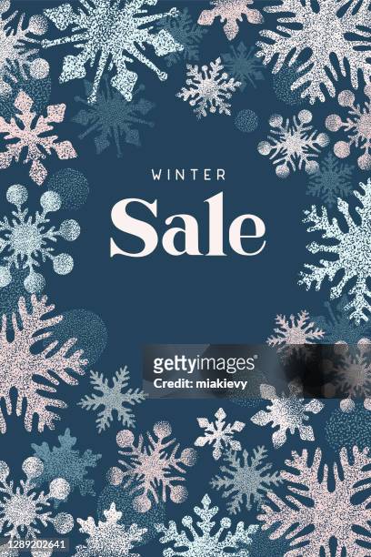 winter sale template with snowflakes - winter sale stock illustrations