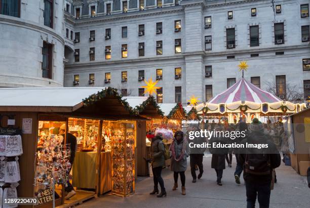 Christmas Village and Winter garden at Dilworth Park outside of City Hall, Philadelphia, PA, USA.