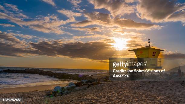 Surfers Hut at Sunset on Pacific Ocean, Ventura, Califoirnia.