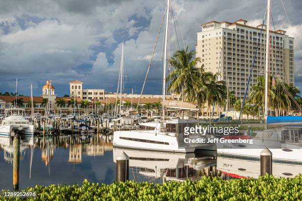 Florida, Cape Coral, Tarpon Point, Westin Cape Coral Resort at Marina Village with yachts docked.