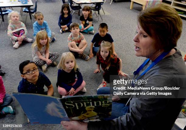 Jean Witt reads to her kindergarten class at Aspen Creek K-8 on March 22, 2019. Boulder Valley School District's Aspen Creek K-8 would get a full day...