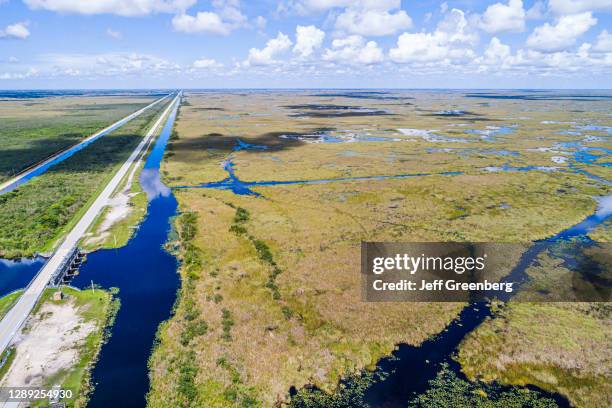 Florida, Everglades Francis S. Taylor Wildlife Management Area, Tamiami Trail aerial view.