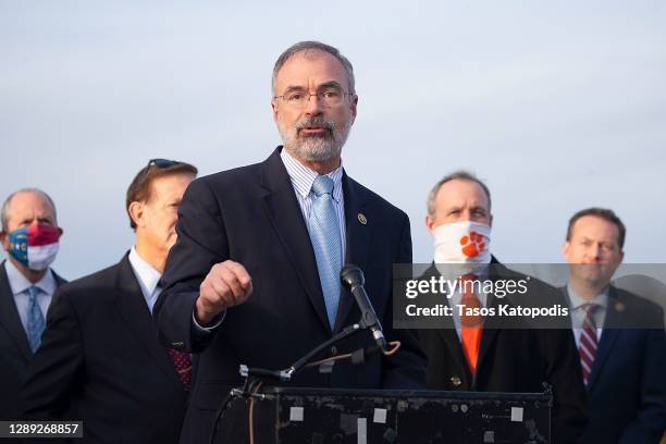 Rep. Andy Harris talks to the media at a press conference outside the US Capital on December 03, 2020 in Washington, DC. The House Freedom Caucus...