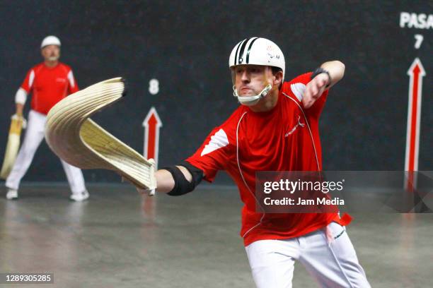 Mikel Arriola reacts during the exhibition game of Jai Alai at the fronton Mexico on July 2, 2017 in Mexico City, Mexico. Arriola has served as a...