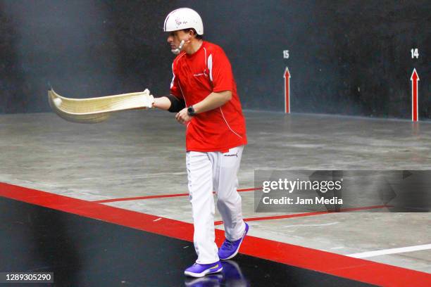 Mikel Arriola reacts during the exhibition game of Jai Alai at the fronton Mexico on July 2, 2017 in Mexico City, Mexico. Arriola has served as a...