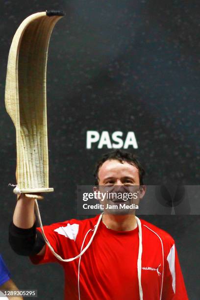 Mikel Arriola smiles during the exhibition game of Jai Alai at the fronton Mexico on July 2, 2017 in Mexico City, Mexico. Arriola has served as a...