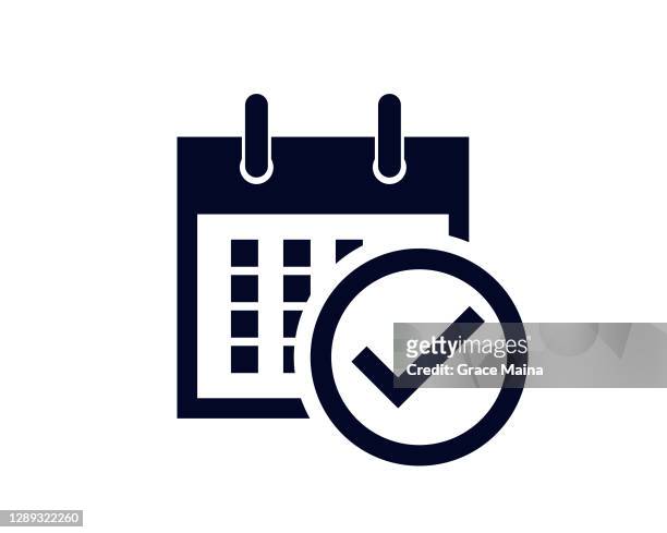 calendar showing days of the month with a tick check reminder in a circle - personal organizer stock illustrations