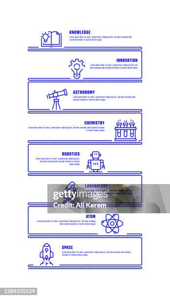 infographic design template. knowledge, innovation, astronomy, chemistry, robotics, laboratory, atom, space icons with 8 options or steps. - scientist lab background stock illustrations