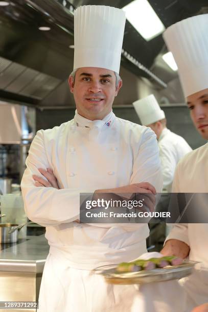 Benoit Violier chef triplement étoilé du restaurant de l'Hôtel de Ville de Crissier, 1 rue d'Yverdon à Crissier près de Lausanne le 10 avril 2015,...