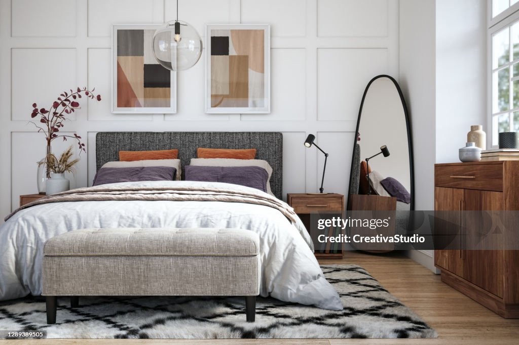 Scandinavian bedroom interior - stock photo