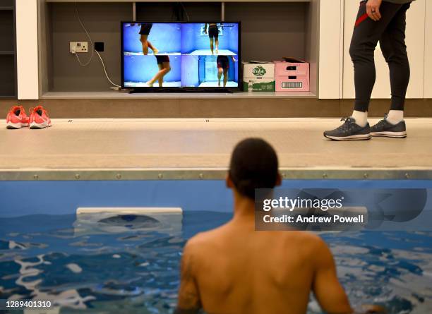 Virgil van Dijk of Liverpool during a training session at AXA Training Centre on December 04, 2020 in Kirkby, England.