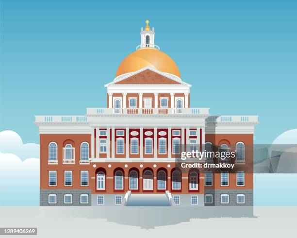 illustrazioni stock, clip art, cartoni animati e icone di tendenza di massachusetts state house - boston massachusetts