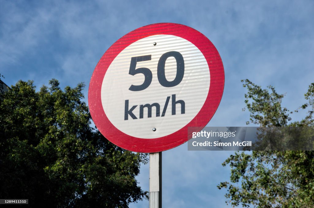 50 kilometer per hour speed limit sign
