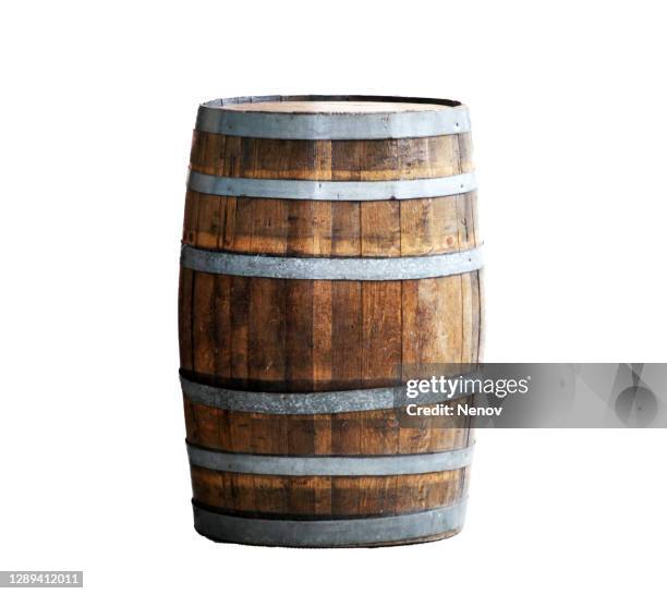 wooden barrel isolated on white background - barrel stockfoto's en -beelden