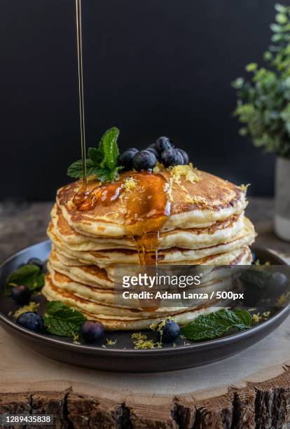 stack of lemon ricotta pancakes - ricotta cheese stock pictures, royalty-free photos & images